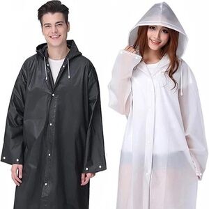 2 Rain Hooded Ponchos Raincoats Adults Women Men Reusable Rain Jacket Coats O/S